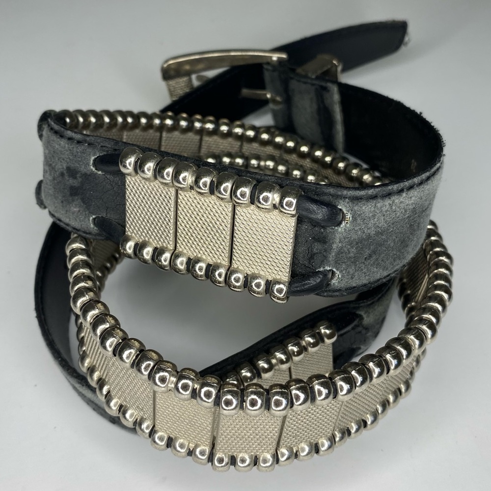 Vintage Metal Chain Black Leather Belt Men’s Size 38 Heavy Punk Rock